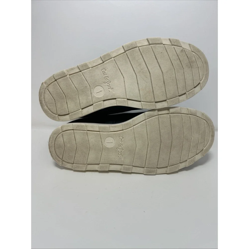 Cat & Jack Bosley Mock Toe Boots Kids Size‎ 1, Black/White Lace Up, Side Zipper